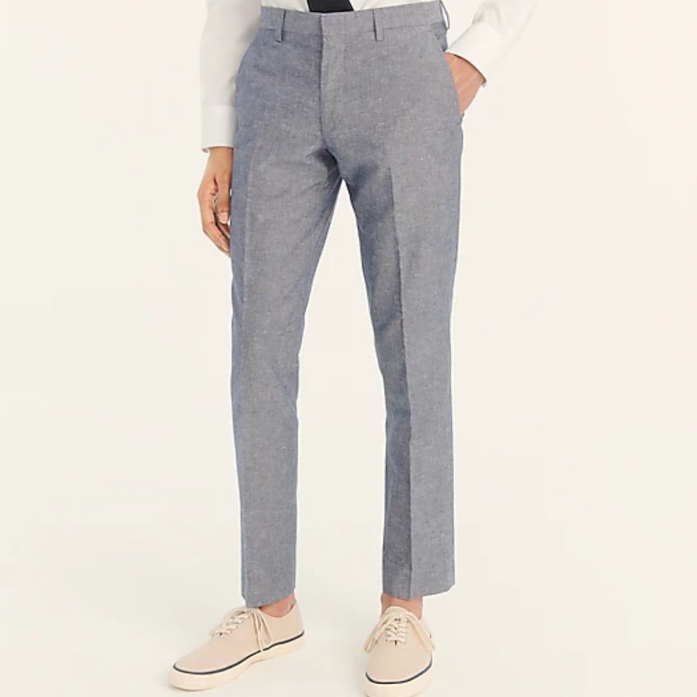 Ludlow Slim-fit unstructured suit pant in cotton-linen